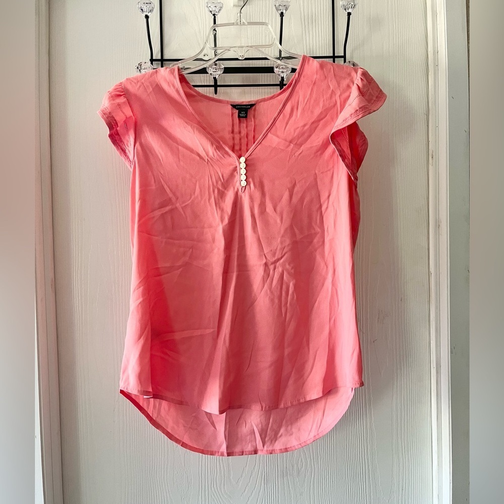 Ann Taylor Sheer Blush Pink Cap Sleeve Blouse